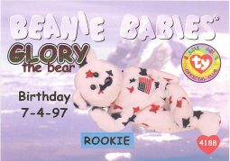 TY Beanie Babies BBOC Card - Series 1 Birthday (RED) - GLORY the Bear (Rookie)