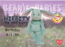 TY Beanie Babies BBOC Card - Series 1 Birthday (BLUE) - HIPPITY the Mint Bunny
