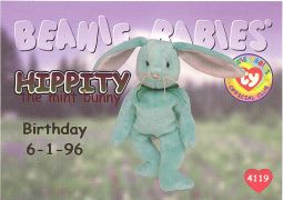 TY Beanie Babies BBOC Card - Series 1 Birthday (RED) - HIPPITY the Mint Bunny