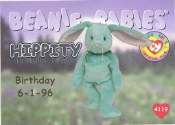 TY Beanie Babies BBOC Card - Series 1 Birthday (SILVER) - HIPPITY the Mint Bunny