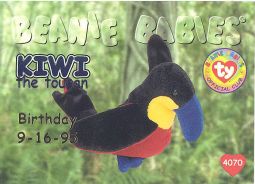 TY Beanie Babies BBOC Card - Series 1 Birthday (BLUE) - KIWI the Toucan