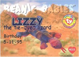 TY Beanie Babies BBOC Card - Series 1 Birthday (BLUE) - LIZZY the Tie-Dyed Lizard