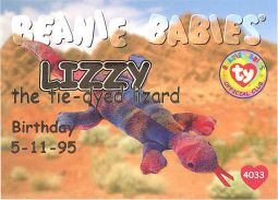 TY Beanie Babies BBOC Card - Series 1 Birthday (GOLD) - LIZZY the Tie-Dyed Lizard TY Beanie Babies BBOC Card - Series 1 Birthday (GOLD) - LIZZY the Tie-Dyed Lizard