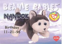 TY Beanie Babies BBOC Card - Series 1 Birthday (BLUE) - NANOOK the Husky