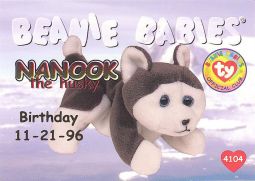 TY Beanie Babies BBOC Card - Series 1 Birthday (RED) - NANOOK the Husky