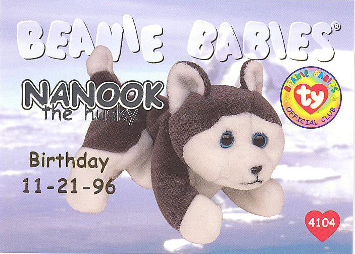 TY Beanie Babies BBOC Card - Series 1 Birthday (SILVER) - NANOOK the Husky
