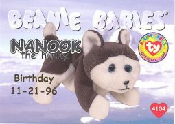 TY Beanie Babies BBOC Card - Series 1 Birthday (SILVER) - NANOOK the Husky