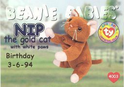 TY Beanie Babies BBOC Card - Series 1 Birthday (BLUE) - NIP the Gold Cat