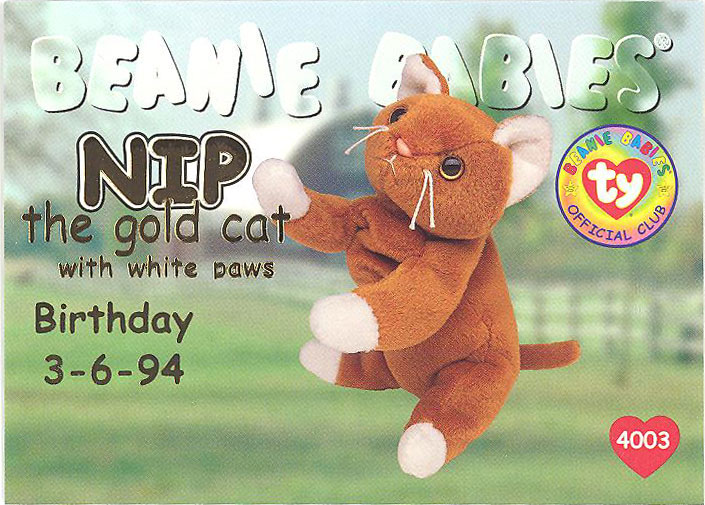TY Beanie Babies BBOC Card - Series 1 Birthday (GOLD) - NIP the Gold Cat