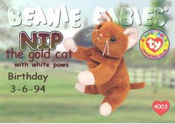 TY Beanie Babies BBOC Card - Series 1 Birthday (RED) - NIP the Gold Cat
