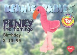 TY Beanie Babies BBOC Card - Series 1 Birthday (BLUE) - PINKY the Flamingo