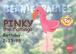 TY Beanie Babies BBOC Card - Series 1 Birthday (RED) - PINKY the Flamingo
