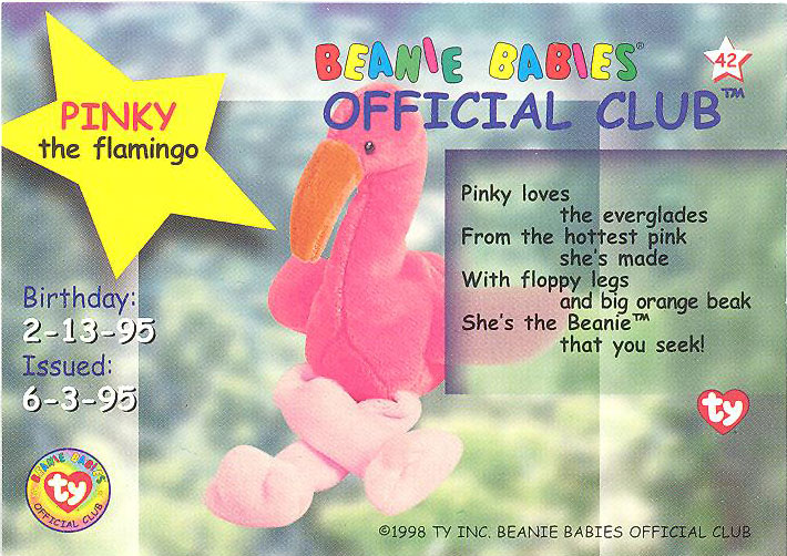 Ty Beanie Babies oc Card Series 1 Birthday Red Pinky The Flamingo toystore Com Toys Plush Trading Cards Action Figures Games Online Retail Store Shop Sale