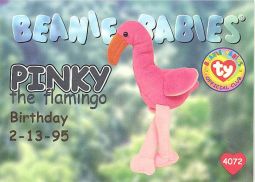 TY Beanie Babies BBOC Card - Series 1 Birthday (SILVER) - PINKY the Flamingo