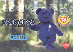 TY Beanie Babies BBOC Card - Series 1 (BLUE) - PRINCESS the Bear (Rookie)