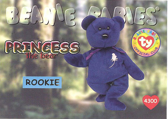 TY Beanie Babies BBOC Card - Series 1 (RED) - PRINCESS the Bear (Rookie)