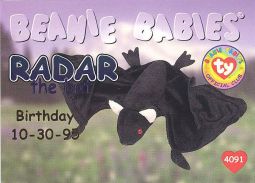 TY Beanie Babies BBOC Card - Series 1 Birthday (BLUE) - RADAR the Bat