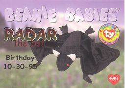 TY Beanie Babies BBOC Card - Series 1 Birthday (RED) - RADAR the Bat