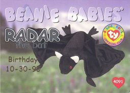 TY Beanie Babies BBOC Card - Series 1 Birthday (SILVER) - RADAR the Bat