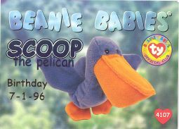 TY Beanie Babies BBOC Card - Series 1 Birthday (BLUE) - SCOOP the Pelican
