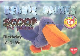 TY Beanie Babies BBOC Card - Series 1 Birthday (RED) - SCOOP the Pelican