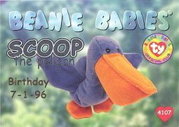 TY Beanie Babies BBOC Card - Series 1 Birthday (SILVER) - SCOOP the Pelican
