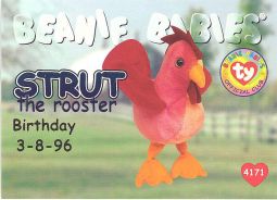 TY Beanie Babies BBOC Card - Series 1 Birthday (BLUE) - STRUT the Rooster