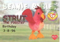 TY Beanie Babies BBOC Card - Series 1 Birthday (RED) - STRUT the Rooster