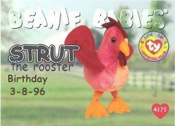 TY Beanie Babies BBOC Card - Series 1 Birthday (SILVER) - STRUT the Rooster