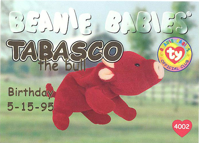 TY Beanie Babies BBOC Card - Series 1 Birthday (GOLD) - TABASCO the Bull