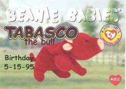 TY Beanie Babies BBOC Card - Series 1 Birthday (RED) - TABASCO the Bull