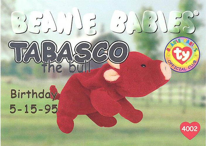 TY Beanie Babies BBOC Card - Series 1 Birthday (SILVER) - TABASCO the Bull