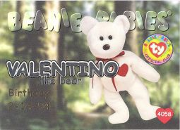 TY Beanie Babies BBOC Card - Series 1 Birthday (SILVER) - VALENTINO the Bear