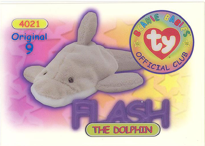 TY Beanie Babies BBOC Card - Series 1 Original 9 (BLUE) - FLASH the Dolphin