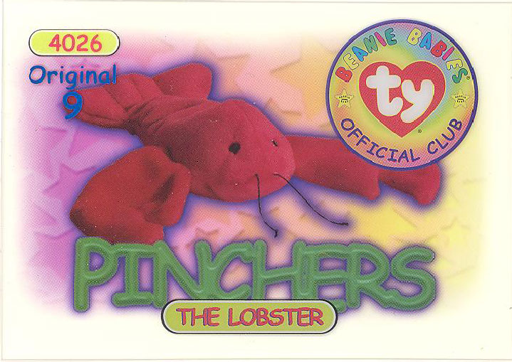TY Beanie Babies BBOC Card - Series 1 Original 9 (BLUE) - PINCHERS the Lobster