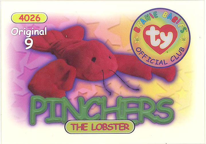 TY Beanie Babies BBOC Card - Series 1 Original 9 (SILVER) - PINCHERS the Lobster