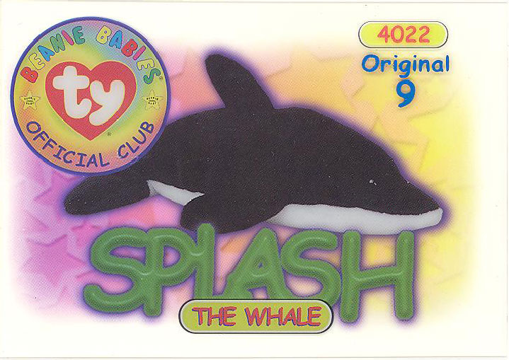 TY Beanie Babies BBOC Card - Series 1 Original 9 (BLUE) - SPLASH the Whale