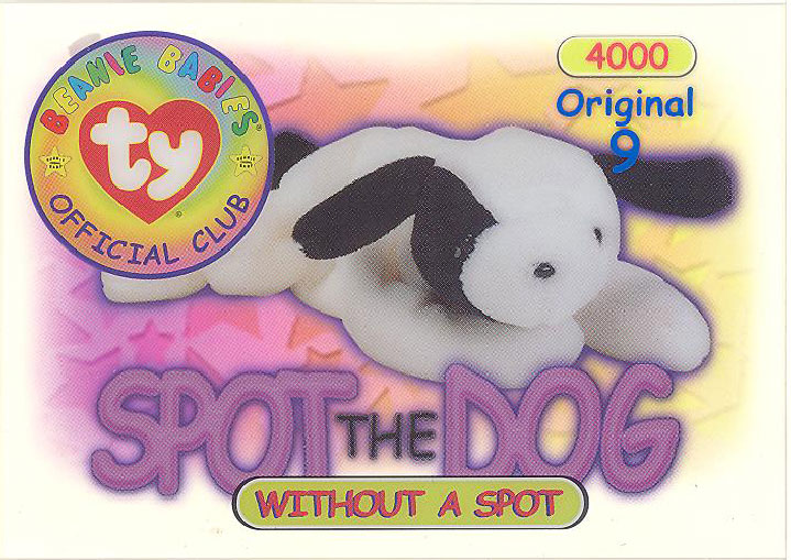 TY Beanie Babies BBOC Card - Series 1 Original 9 (BLUE) - SPOT the Dog (without spot)