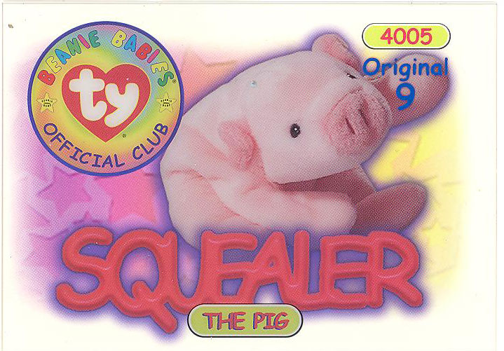 TY Beanie Babies BBOC Card - Series 1 Original 9 (BLUE) - SQUEALER the Pig