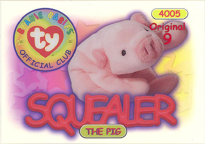 TY Beanie Babies BBOC Card - Series 1 Original 9 (RED) - SQUEALER the Pig