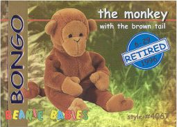 TY Beanie Babies BBOC Card - Series 1 Retired (BLUE) - BONGO the Monkey