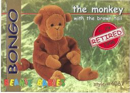 TY Beanie Babies BBOC Card - Series 1 Retired (RED) - BONGO the Monkey