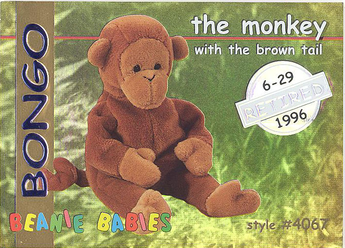 TY Beanie Babies BBOC Card - Series 1 Retired (SILVER) - BONGO the Monkey