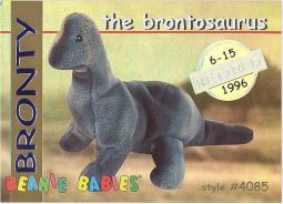TY Beanie Babies BBOC Card - Series 1 Retired (GOLD) - BRONTY the Brontosaurus TY Beanie Babies BBOC Card - Series 1 Retired (GOLD) - BRONTY the Brontosaurus