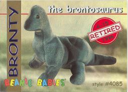 TY Beanie Babies BBOC Card - Series 1 Retired (RED) - BRONTY the Brontosaurus