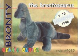 TY Beanie Babies BBOC Card - Series 1 Retired (SILVER) - BRONTY the Brontosaurus