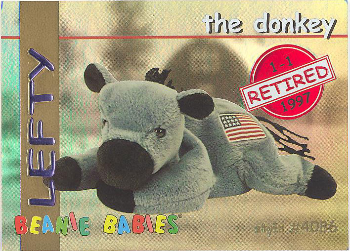 TY Beanie Babies BBOC Card - Series 1 Retired (RED) - LEFTY the Donkey