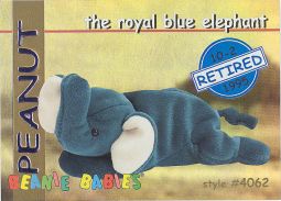 TY Beanie Babies BBOC Card - Series 1 Retired (BLUE) - PEANUT the Royal Blue Elephant