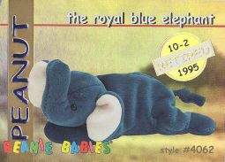 TY Beanie Babies BBOC Card - Series 1 Retired (GOLD) - PEANUT the Royal Blue Elephant TY Beanie Babies BBOC Card - Series 1 Retired (GOLD) - PEANUT the Royal Blue Elephant