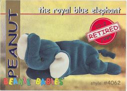 TY Beanie Babies BBOC Card - Series 1 Retired (RED) - PEANUT the Royal Blue Elephant